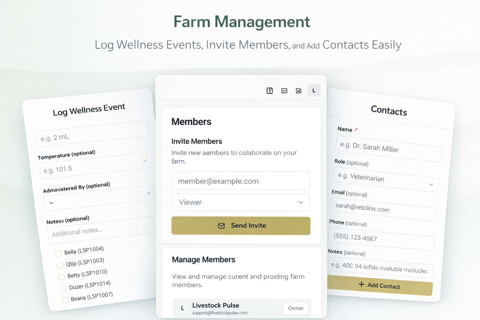 Track who administered each treatment — farm member, vet, or custom entry